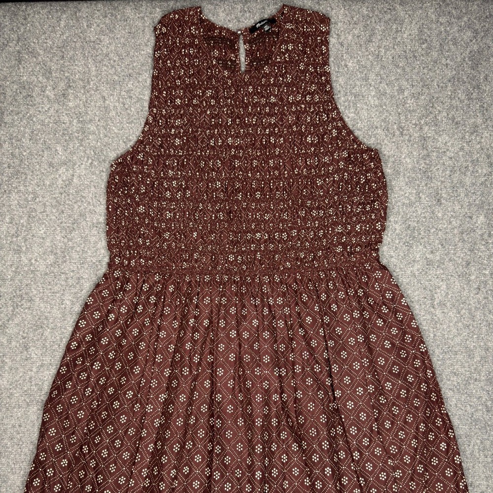 Madewell Melody Midi Dress XXL Molasses Smocked Cotton Geometric Sleeveless - Picture 5 of 6